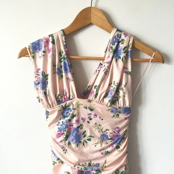 Zara Ruched Floral Halter Mini Dress Pink Purple NWOT Size Medium - Picture 8 of 11